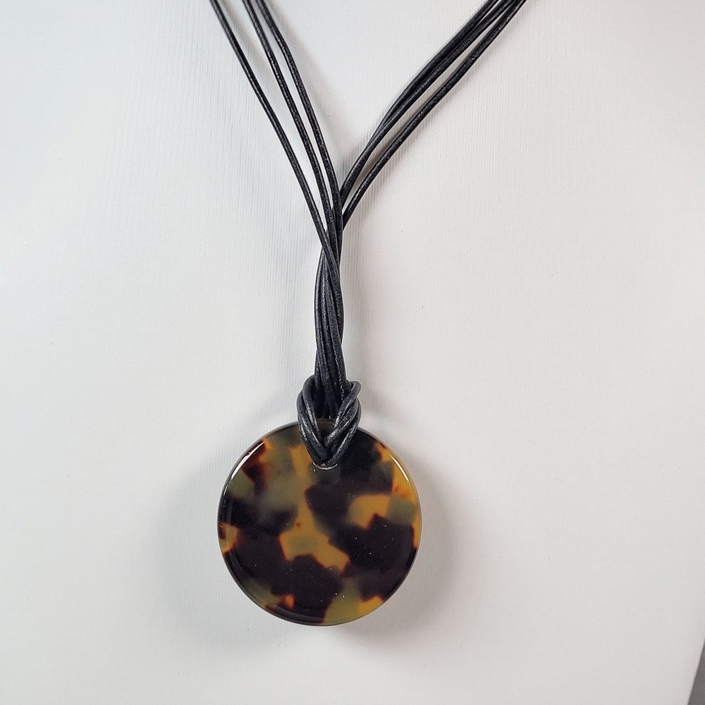 Lauren Ralph Lauren Tortoise Shell Pendant Rope Necklace Silver Tone